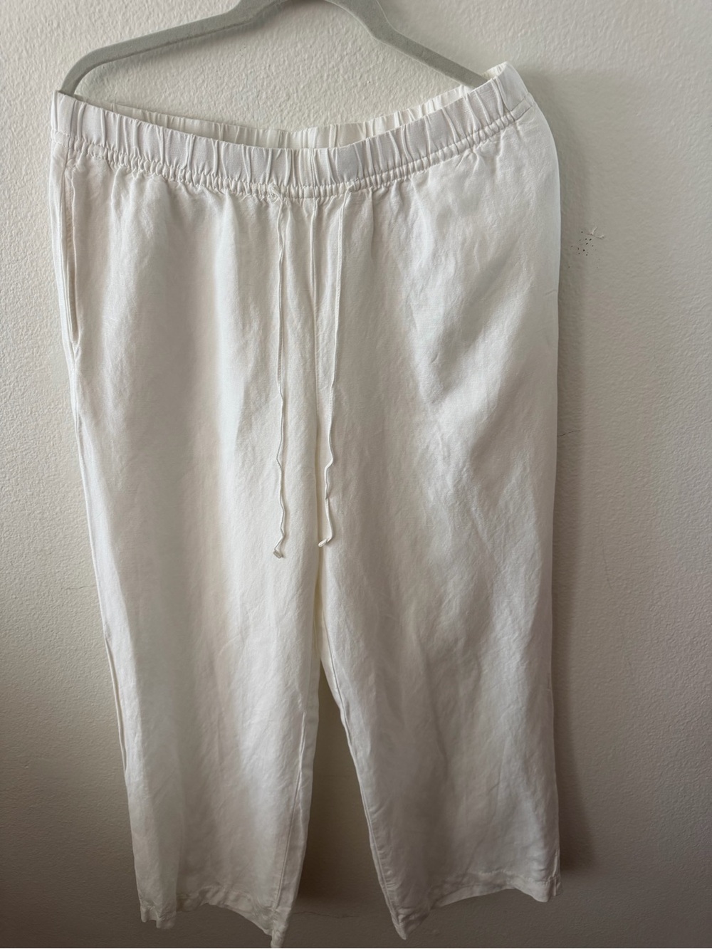 H&M Linen Blend White Pants Size L Drawstring Relaxed Fit